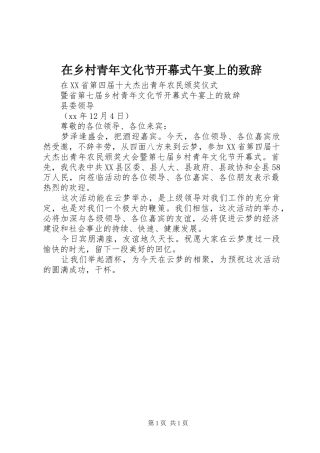 在乡村青年文化节开幕式午宴上的演讲致辞范文