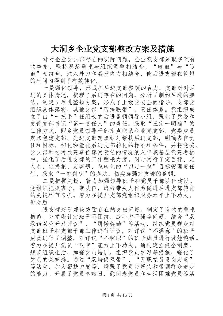 大洞乡企业党支部整改方案及措施_第1页