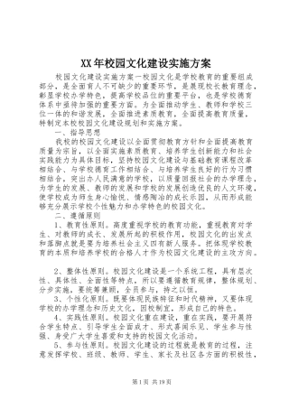 XX年校园文化建设实施方案