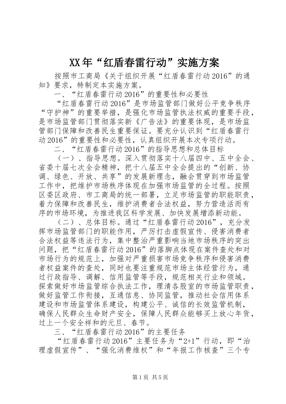 XX年“红盾春雷行动”实施方案_第1页