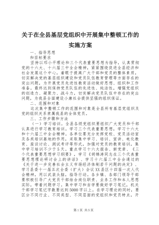 关于在全县基层党组织中开展集中整顿工作的实施方案