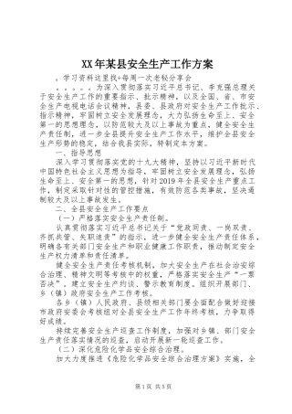 XX年某县安全生产工作方案