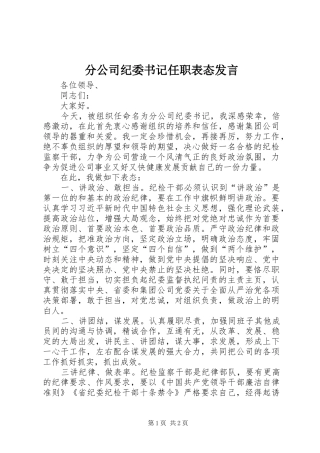 分公司纪委书记任职表态发言稿