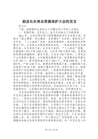副县长在林业资源保护大会的发言稿