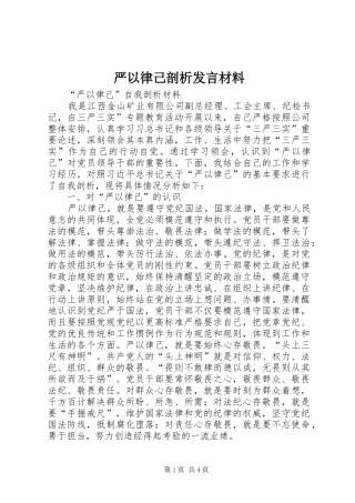 严以律己剖析发言材料致辞
