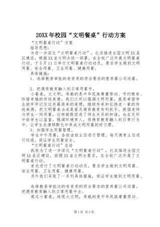 20XX年校园“文明餐桌”行动方案