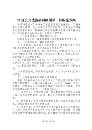 XX区公开选拔副科级领导干部实施方案