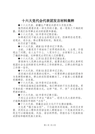 十六大党代会代表团发言材料提纲范文集粹
