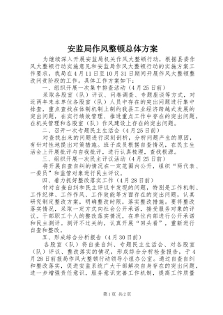 安监局作风整顿总体方案