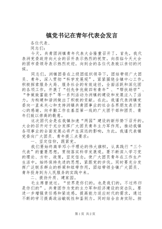 镇党书记在青年代表会发言稿