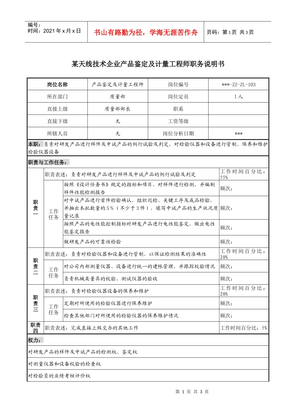 天线技术企业产品鉴定及计量工程师职务说明书_第1页