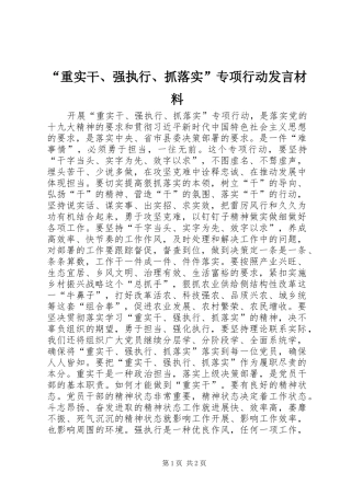 “重实干、强执行、抓落实”专项行动发言材料提纲