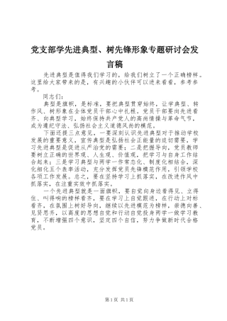 党支部学先进典型、树先锋形象专题研讨会发言