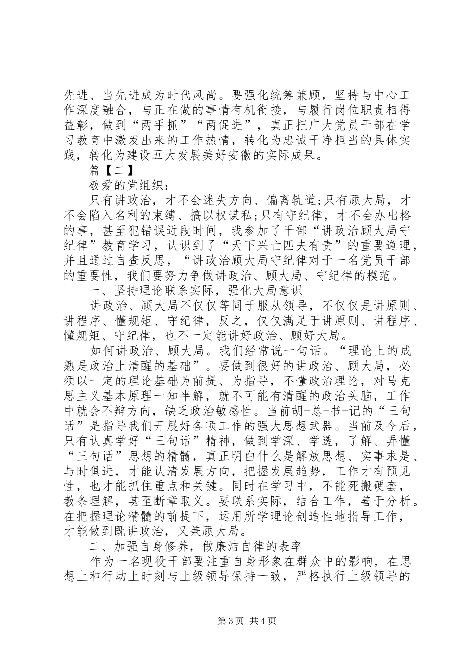 20XX年最新讲政治重规矩作表率发言_第3页