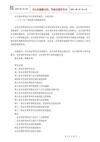 安全带护带项目可行性研究报告(专业可研)