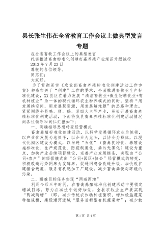 县长张生伟在全省教育工作会议上做典型发言稿专题