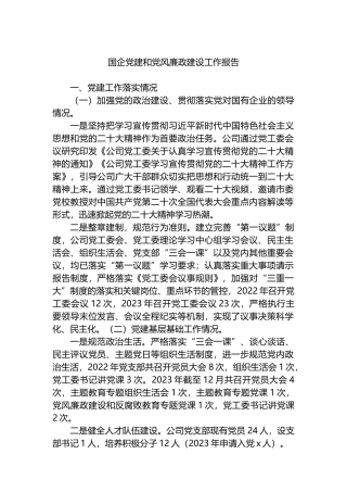 国企党建和党风廉政建设工作报告总结