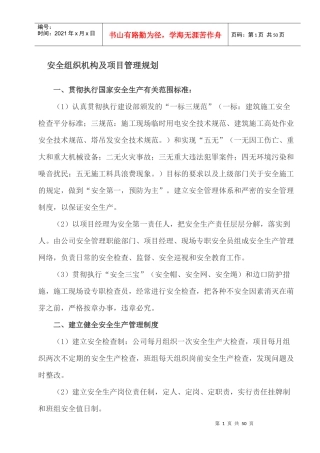 安全组织机构及项目管理规划