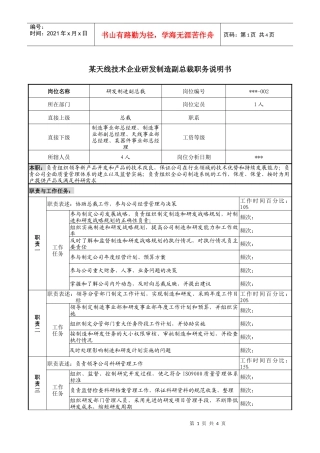 天线技术企业研发制造副总裁职务说明书