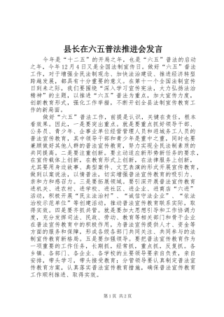县长在六五普法推进会发言稿