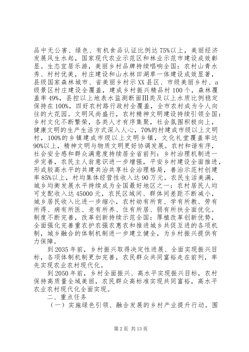 XX市打造实施乡村振兴战略示范区行动方案_第2页