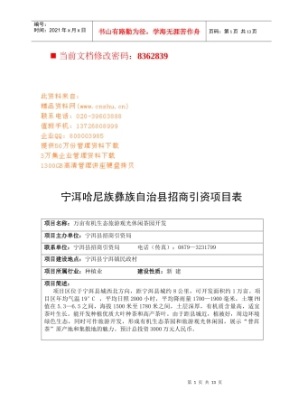 宁洱哈尼族彝族自治县招商引资项目