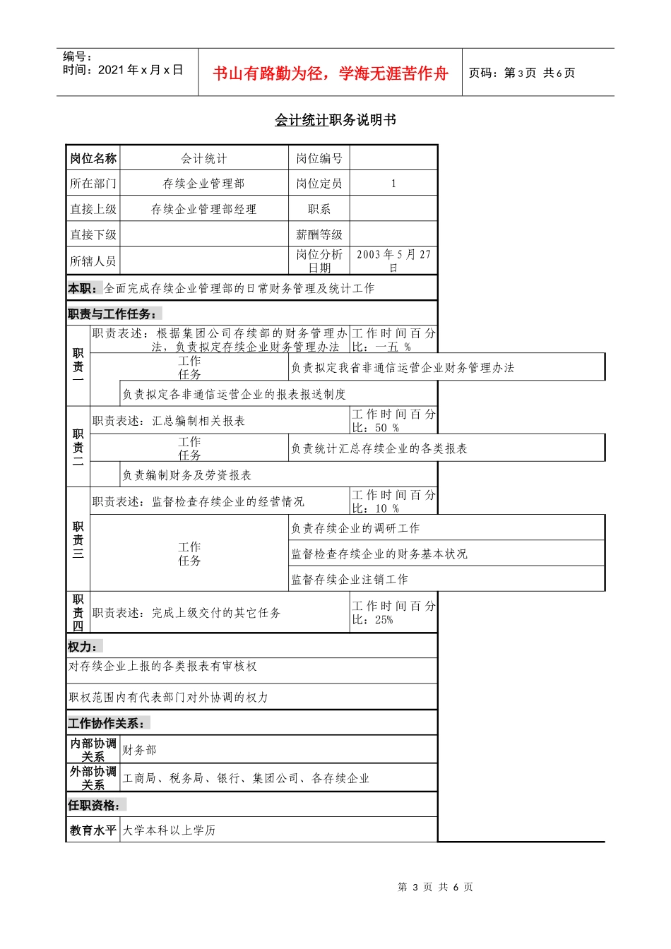存续企业管理部经理职务说明书_第3页