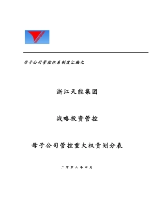 天能集团母子管控战略投资重大权责划分表