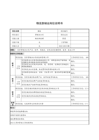 奥康集团物流部储运岗位说明书