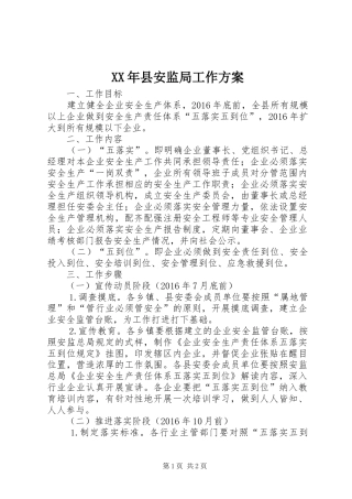 XX年县安监局工作方案