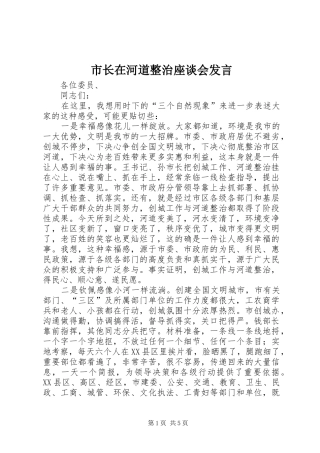 市长在河道整治座谈会发言稿