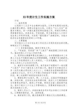 XX年度计生工作实施方案