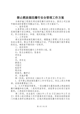 禁止燃放烟花爆竹安全管理工作方案