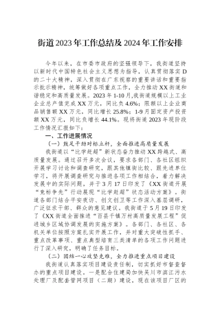 街道2023年工作总结及2024年工作安排