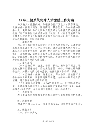 XX年卫健系统优秀人才激励工作方案
