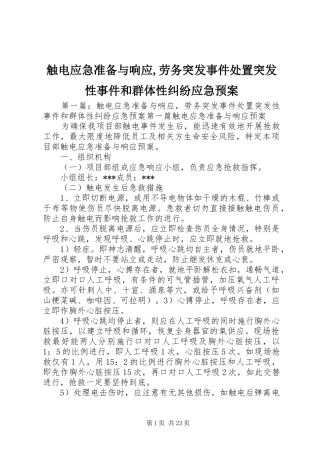 触电应急准备与响应,劳务突发事件处置突发性事件和群体性纠纷应急预案