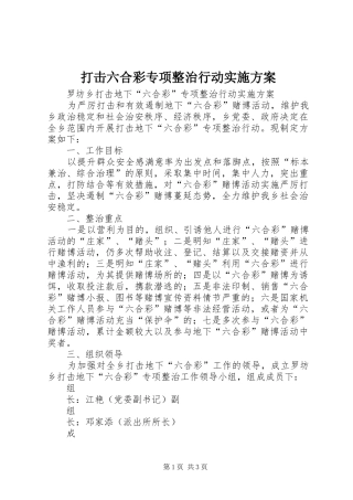 打击六合彩专项整治行动实施方案