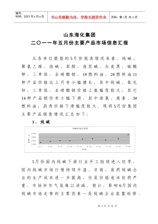 山东海化集团二〇一一年五月份主要产品市场信息汇报