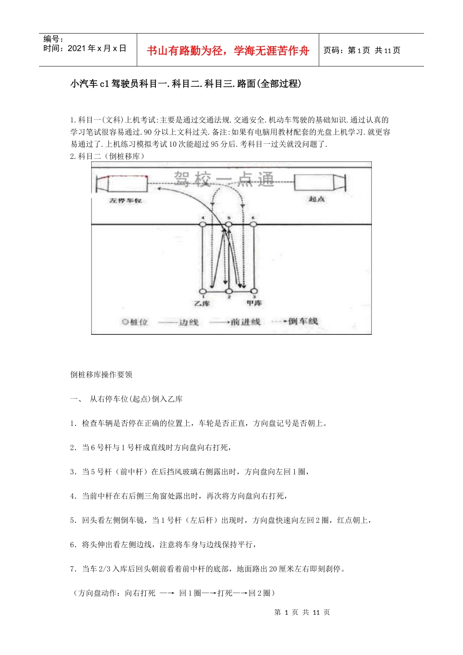 小汽车c1驾驶员科目一[1]科目二科目三路面(全部过程)_第1页