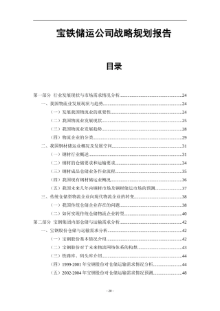 宝铁储运公司战略规划报告（word完整版）