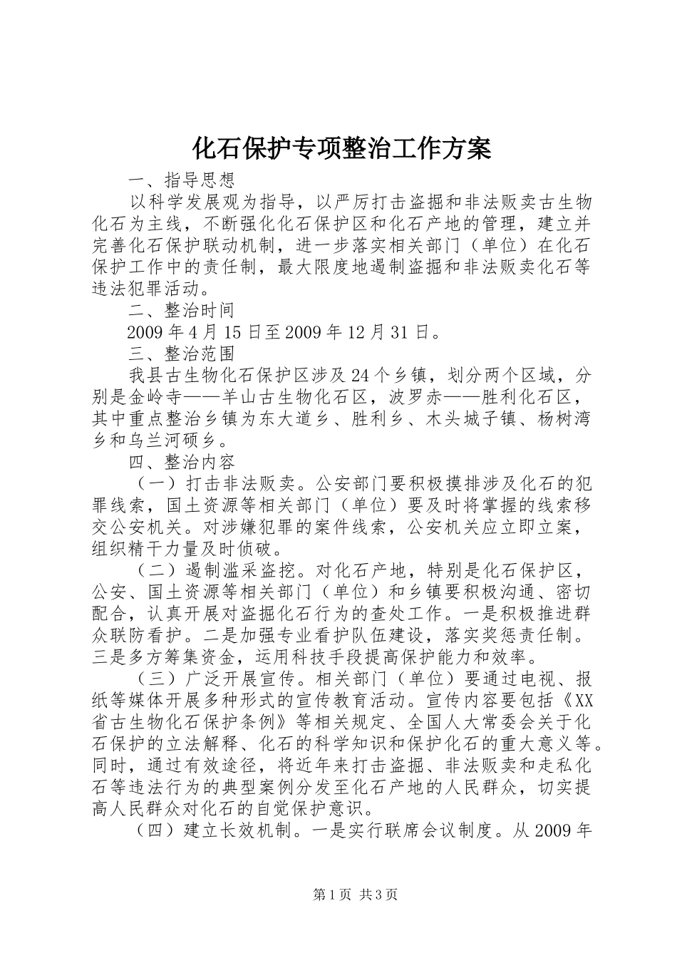 化石保护专项整治工作方案_第1页