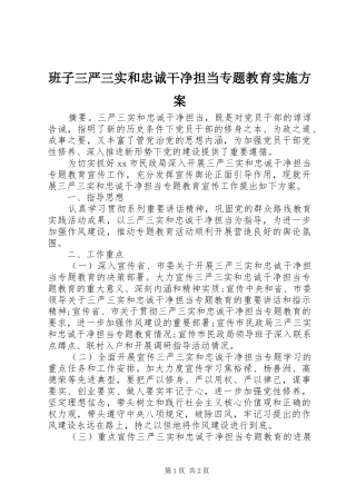 班子三严三实和忠诚干净担当专题教育实施方案