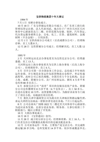 宝供物流集团十年大事记