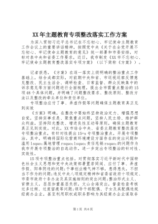 XX年主题教育专项整改落实工作方案