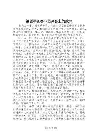 镇领导在春节团拜会上的致辞演讲范文