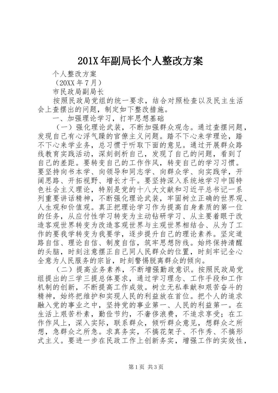 201X年副局长个人整改方案_第1页