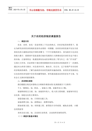 对农村经济现状的调查报告