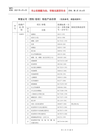 审查认可(授权验收)检验产品目录