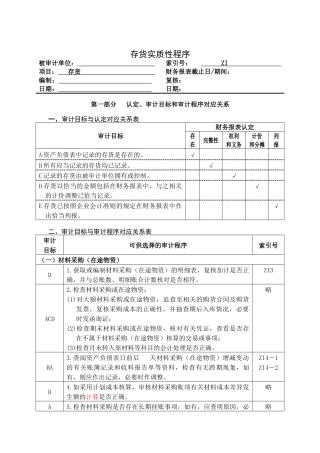 审计目标、审计程序与盘点管理