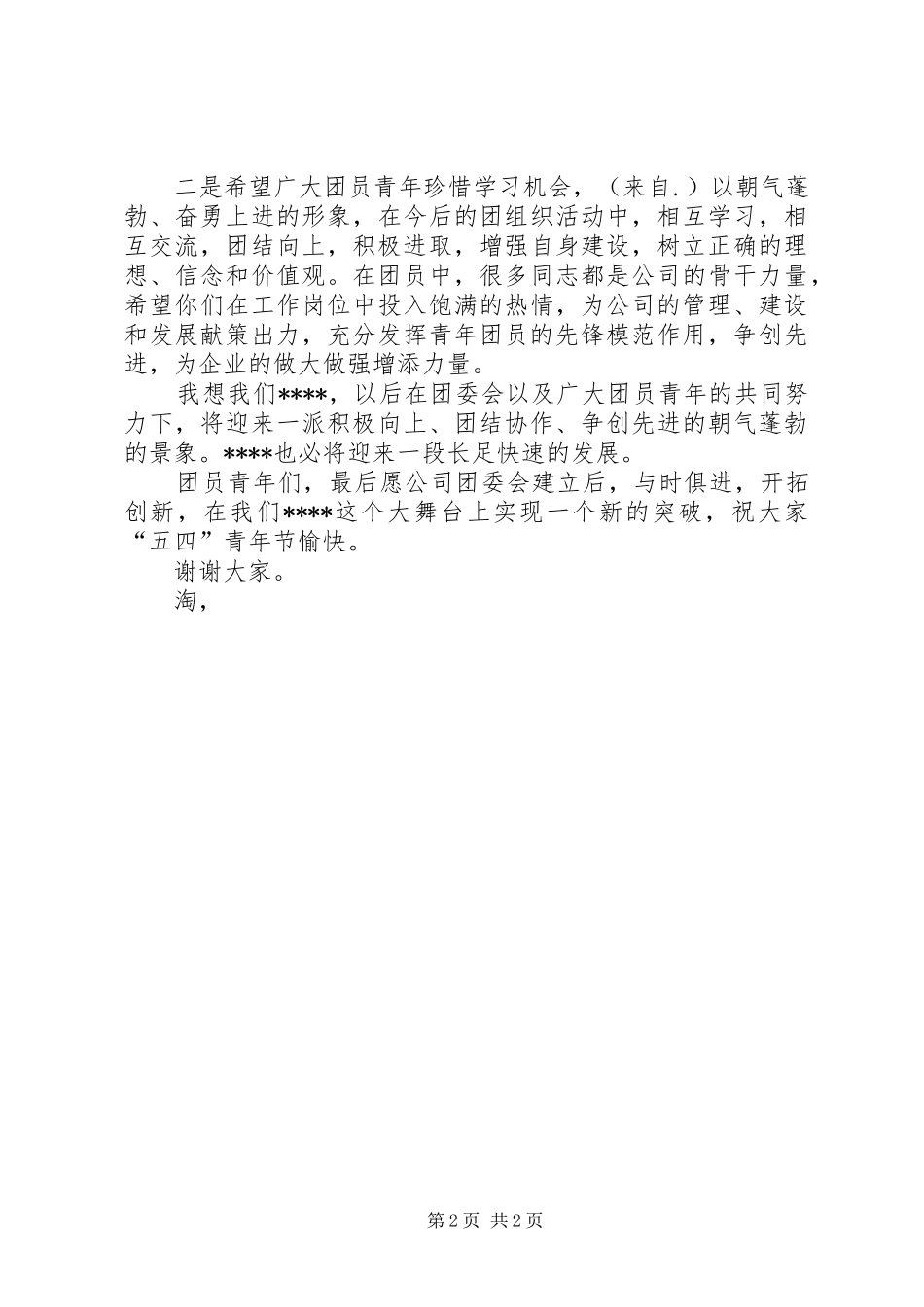 公司团委会成立领导发言材料_第2页